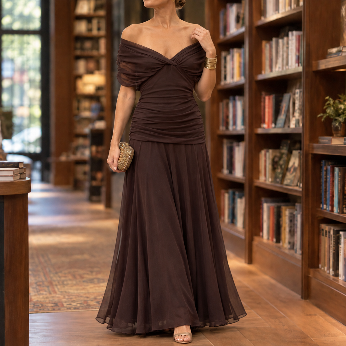 Colette-Louise Draped Maxi Dress - Brown