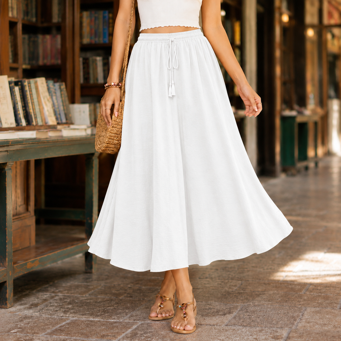 Ramona-Mae Drawstring Maxi Skirt - White