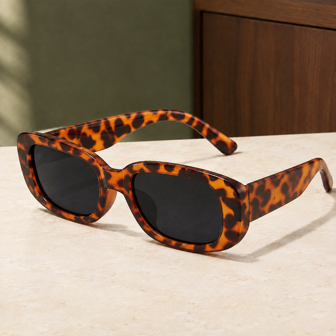 Merrick Rectangular Sunglasses - Leopard