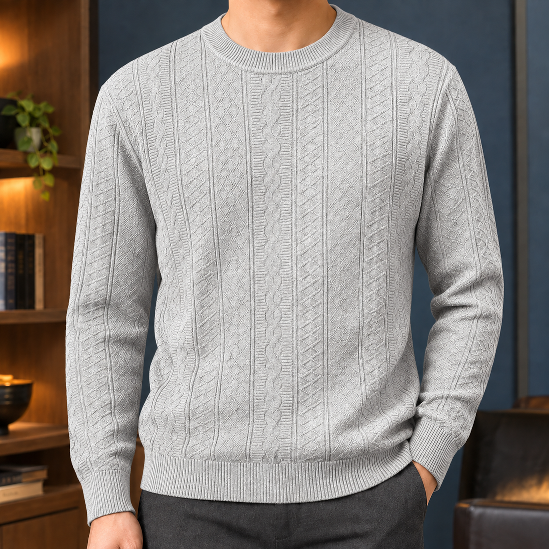 Warrick-Scott Cable Knit Sweater - Light Gray