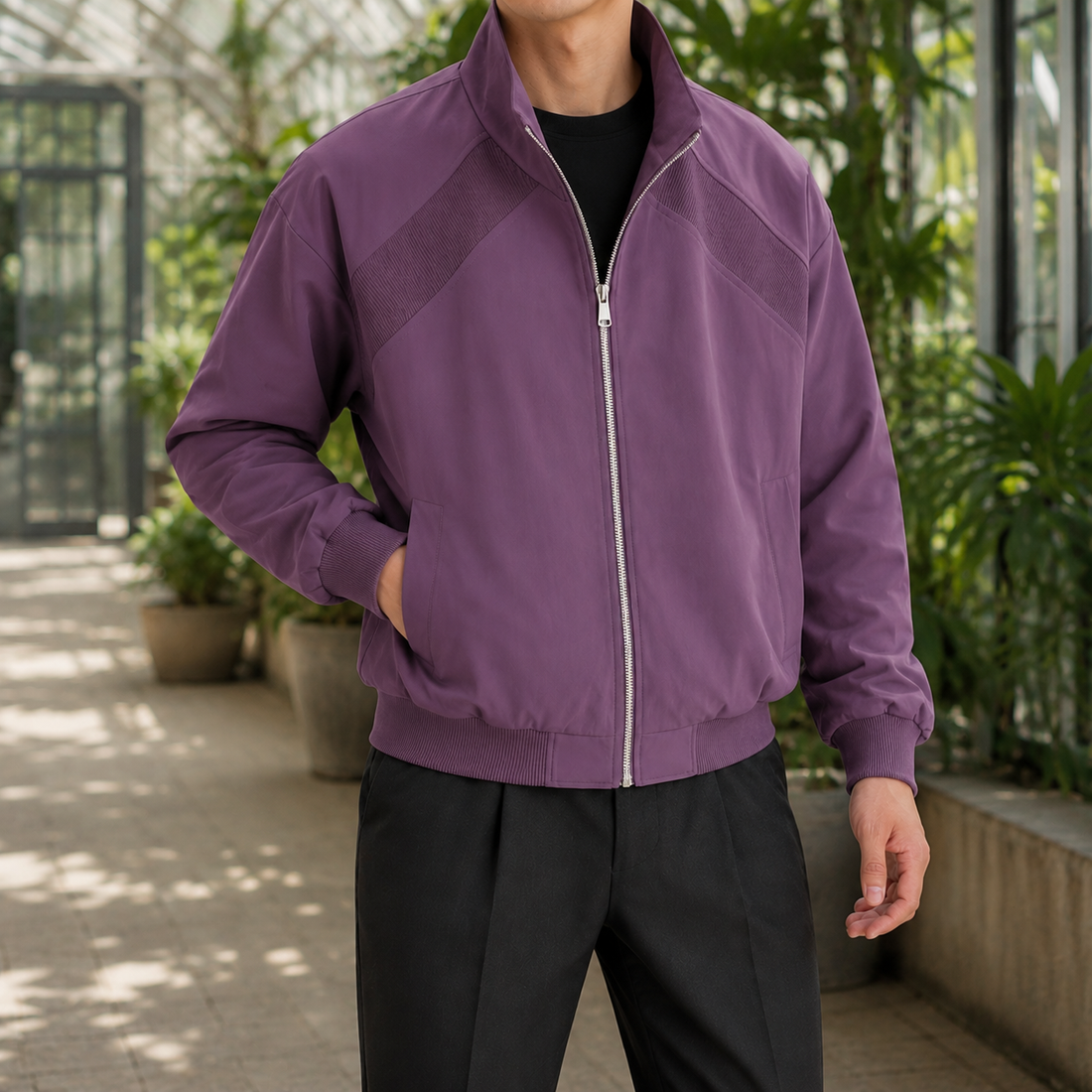 Casimir-West Stand Collar Jacket - Purple
