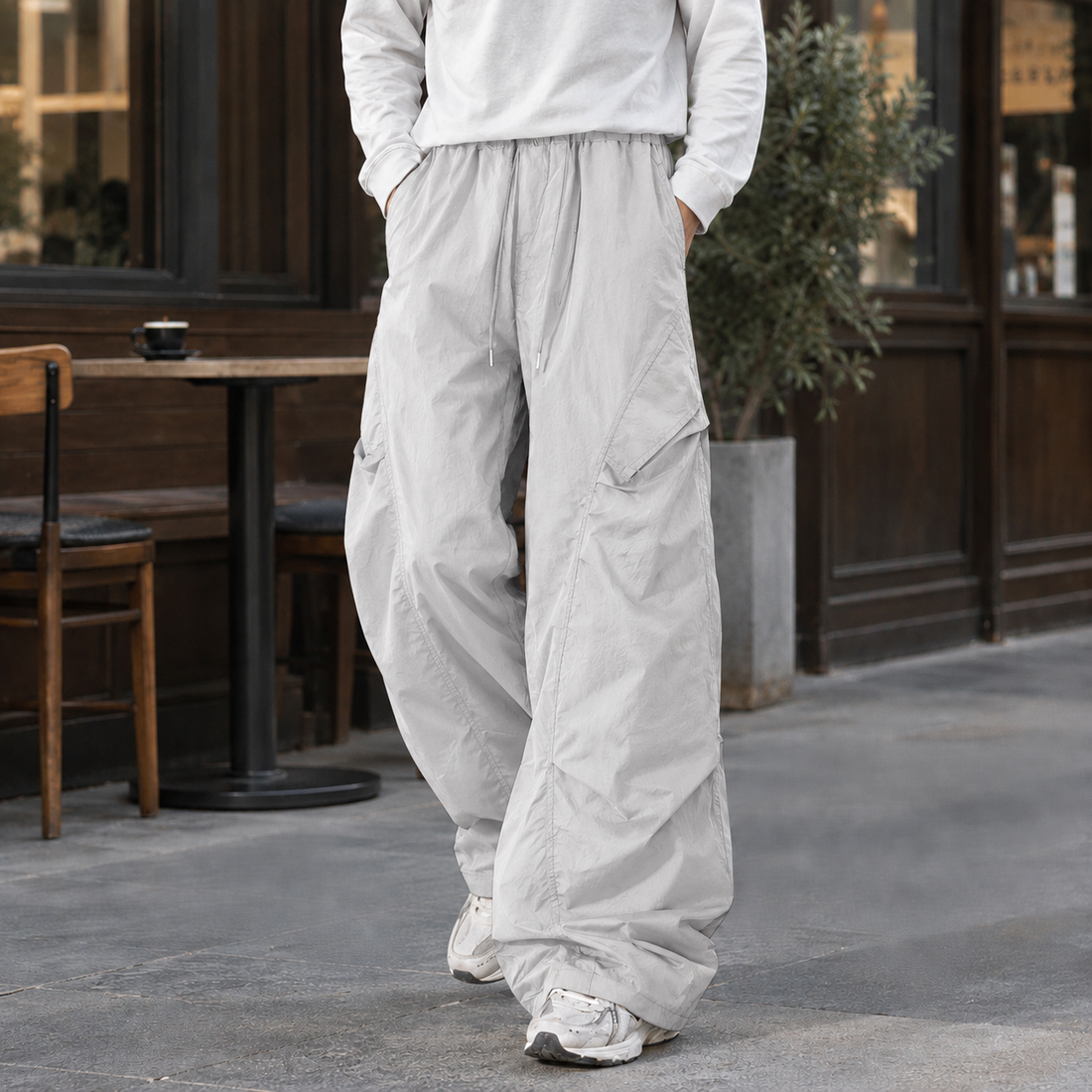 Ennis-James Wide Leg Pants - Beige Gray
