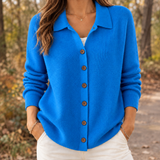 Wendy-Jane Collared Knit Cardigan - Blue