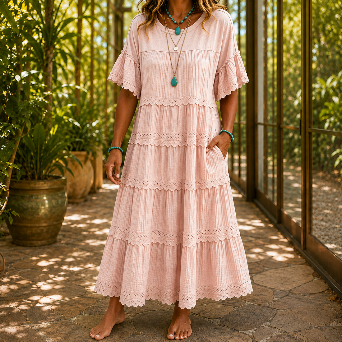 Esme-Louise Tiered Dress - Pink