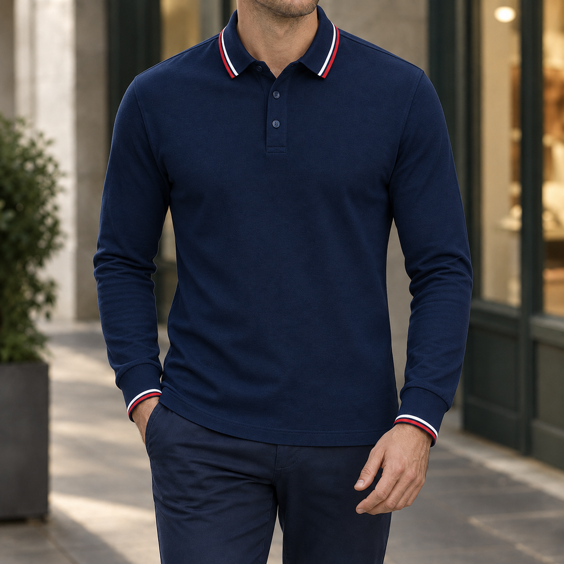 Zane-Hayes Tipped Polo - Belted Collar-navy Blue