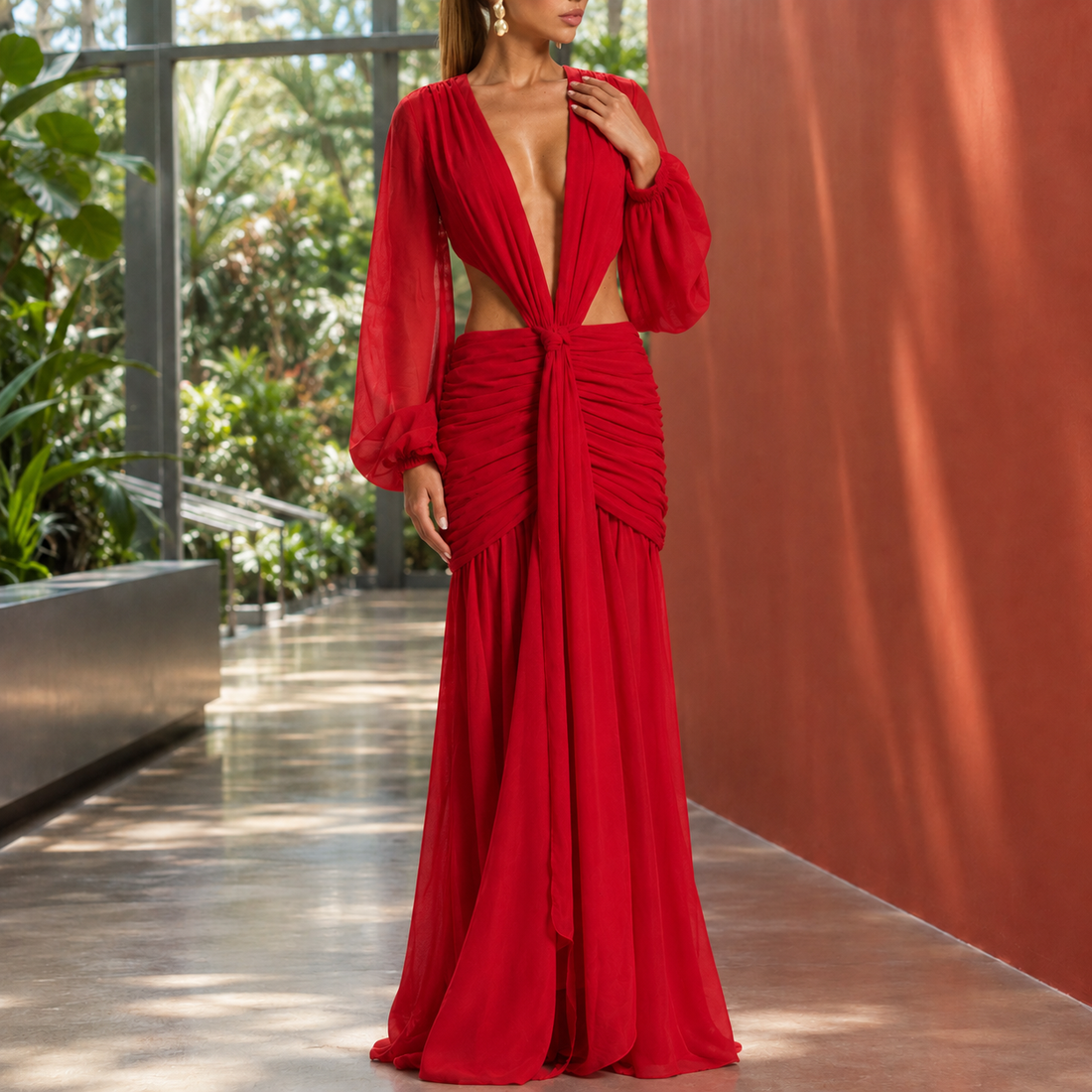 Emily-Claire Cutout Maxi Dress - Red