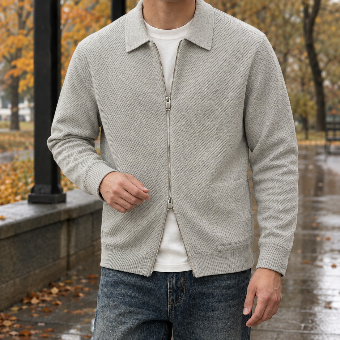 Clovis-Dean Zip Collar Jacket - Light Gray