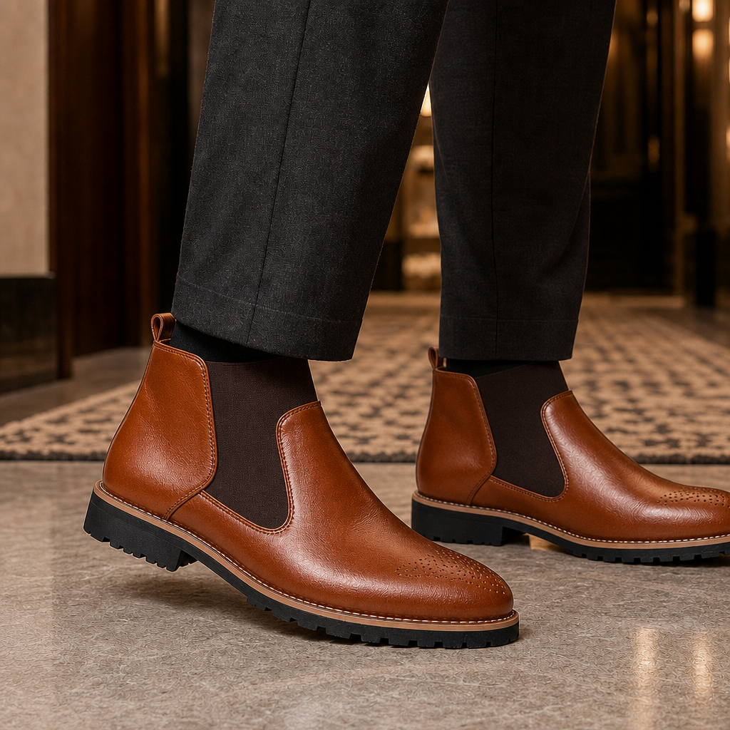 Rimini Brogue Chelsea Boots - Brown