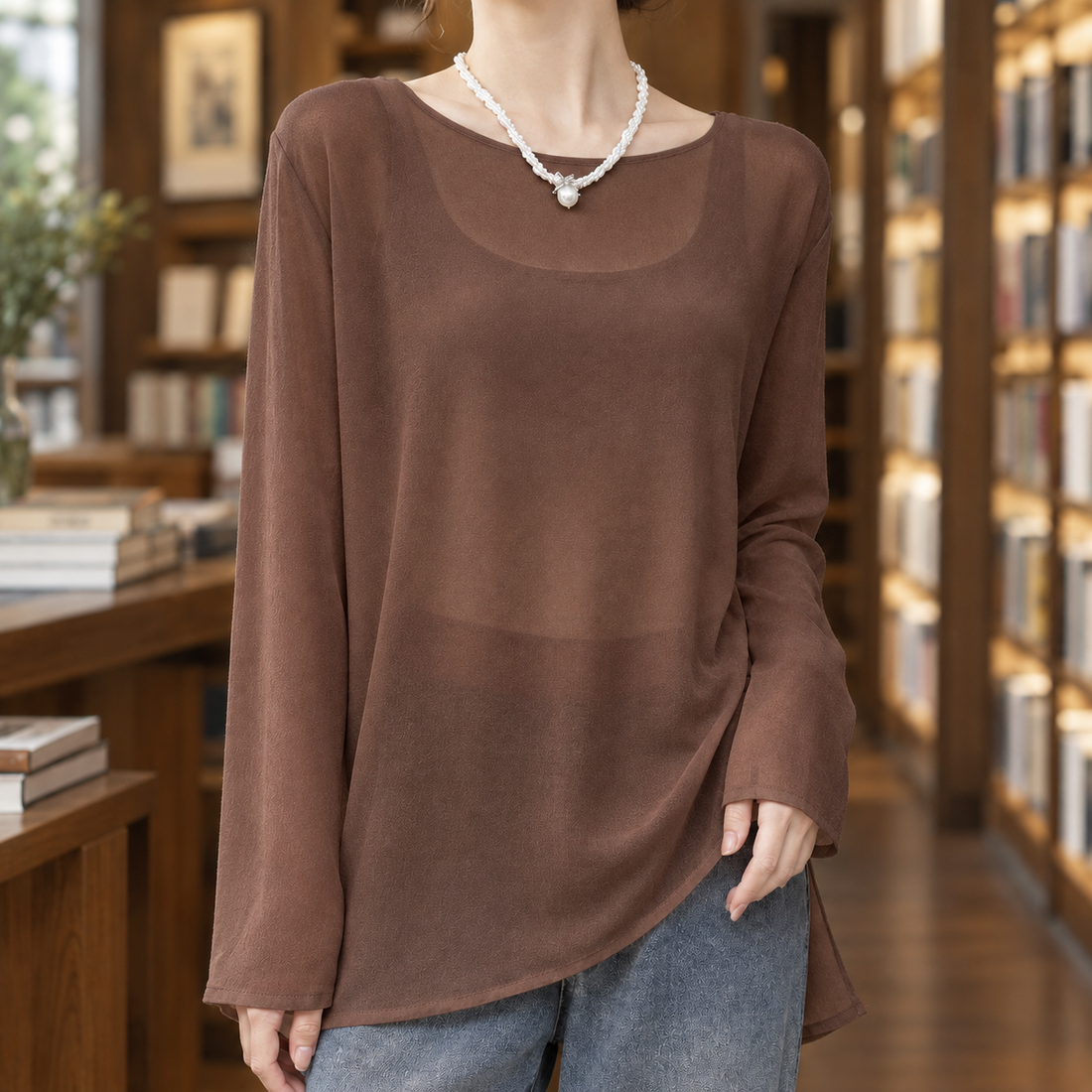 Capucine Sheer Top - Coffee