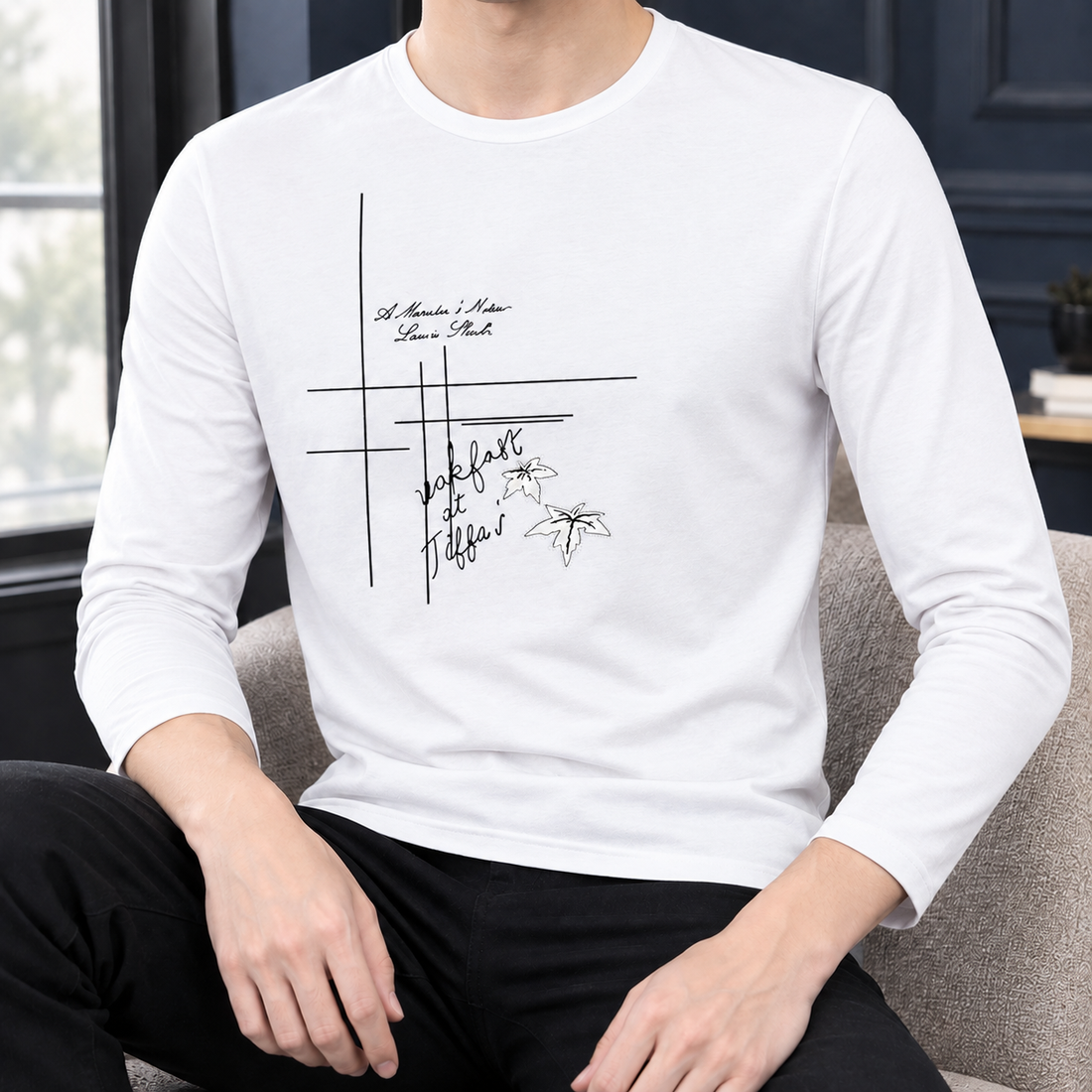 Colm-Grant Crew Neck Top - Bamboo Flower White