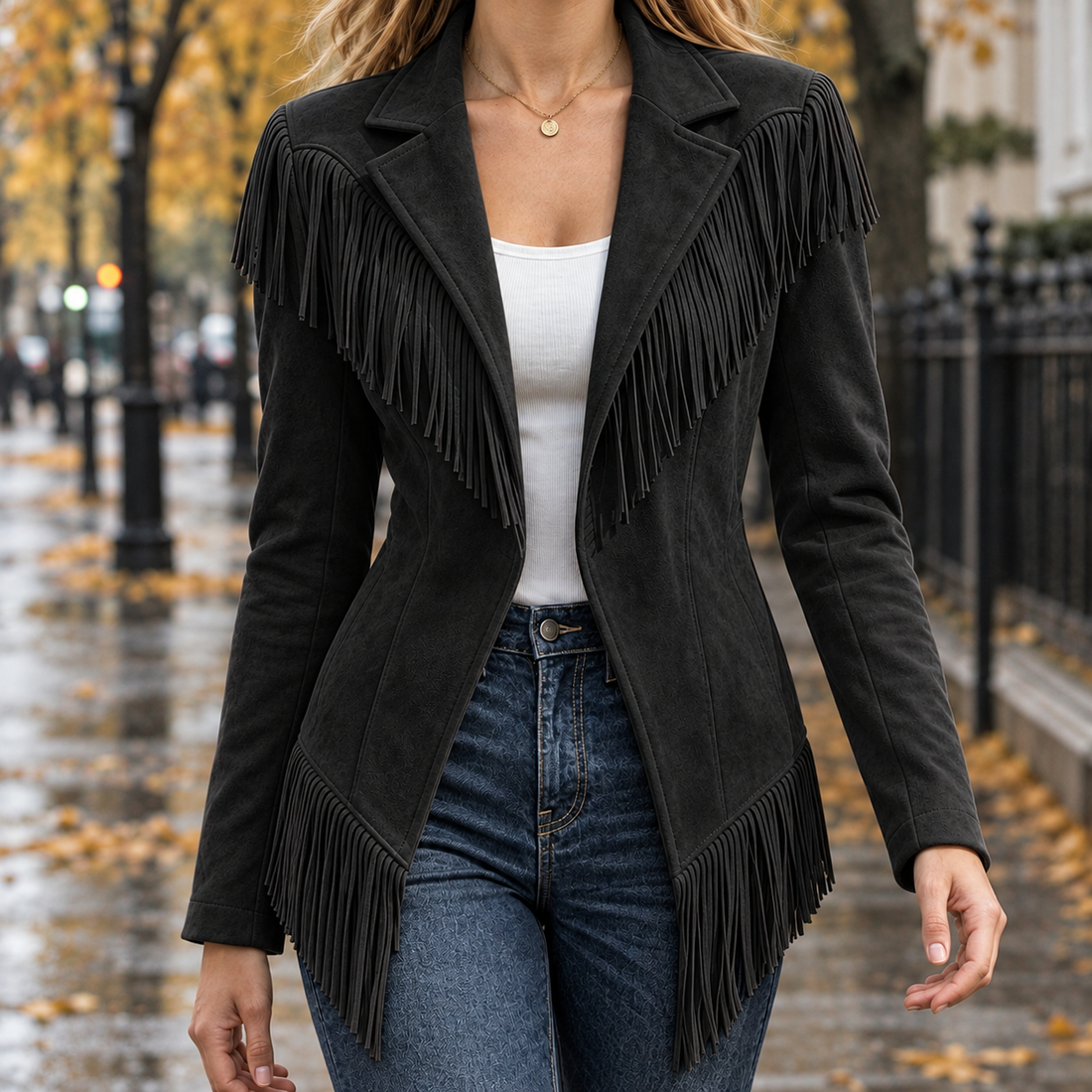 Pascaline-Claire Fringe Jacket - Black