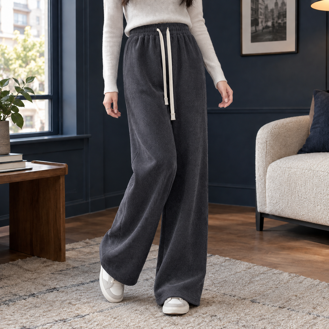 Evelina-Louise Wide Leg Pants - Dark Gray