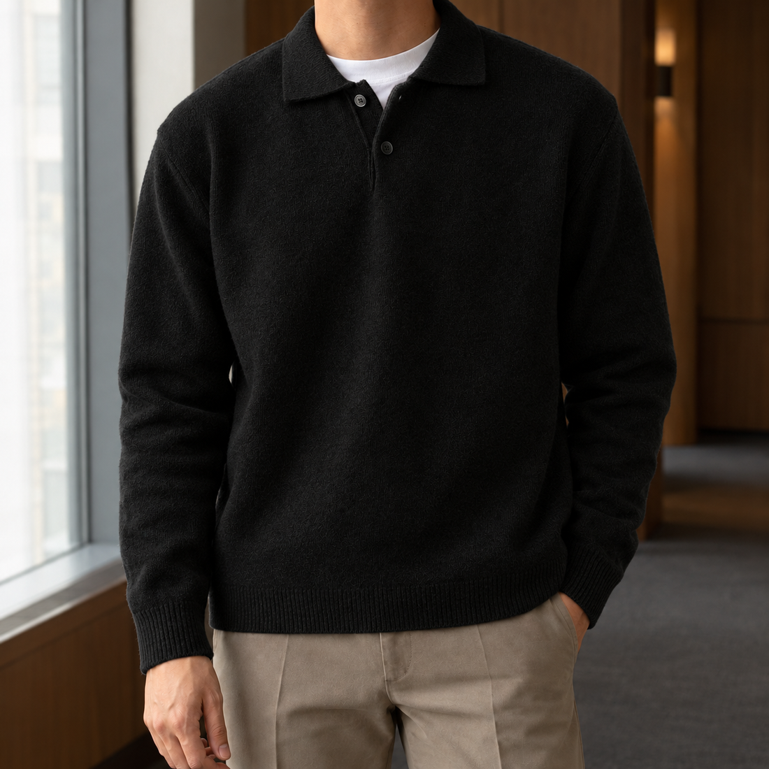 Anton-Grant Collared Sweater - Black