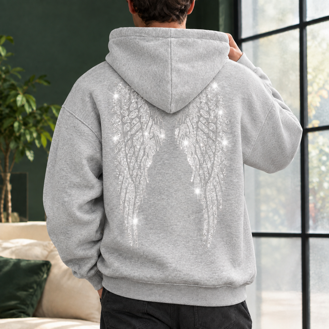 Mathias-Wade Rhinestone Hoodie - Light Gray