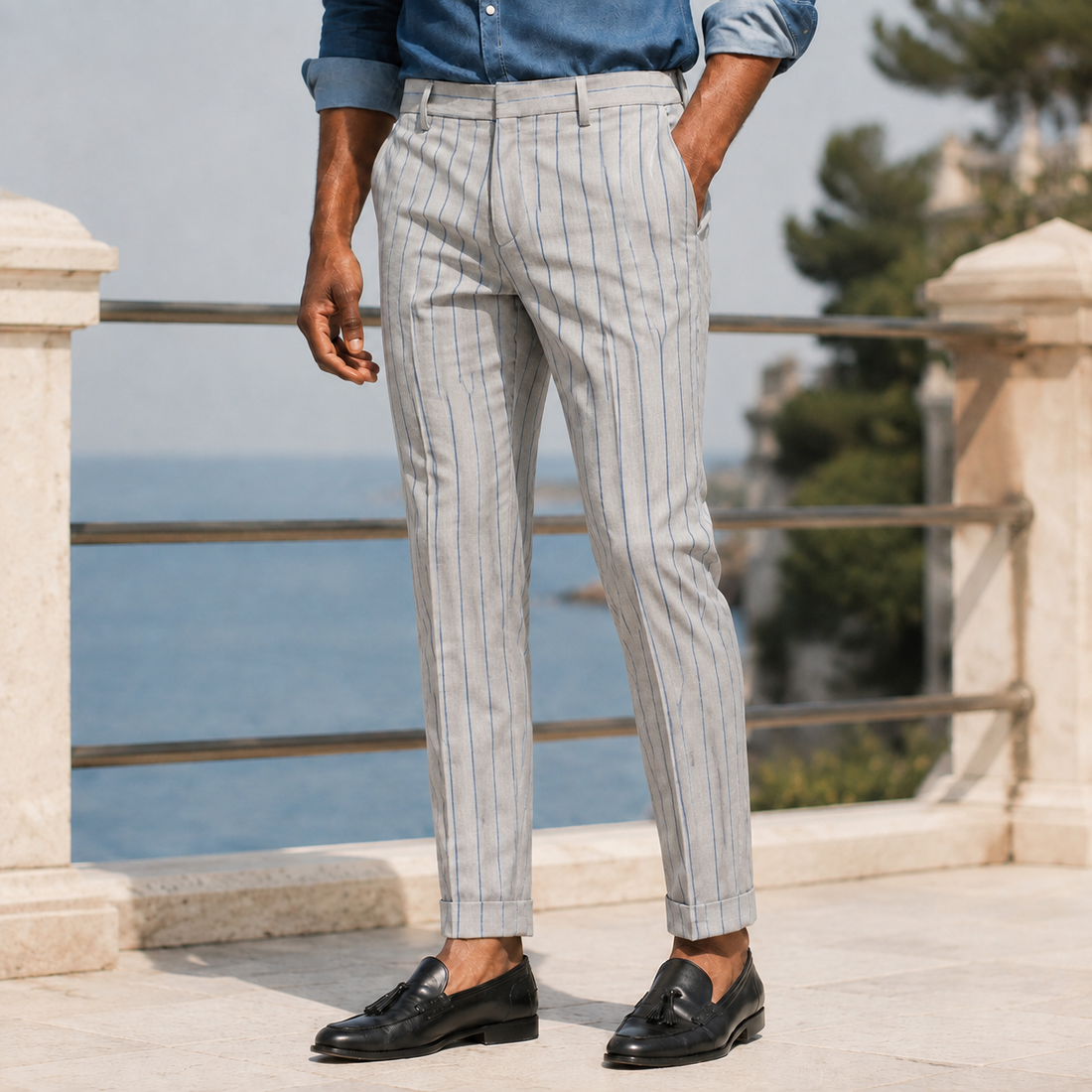 Zachary Pinstripe Pants - Perla
