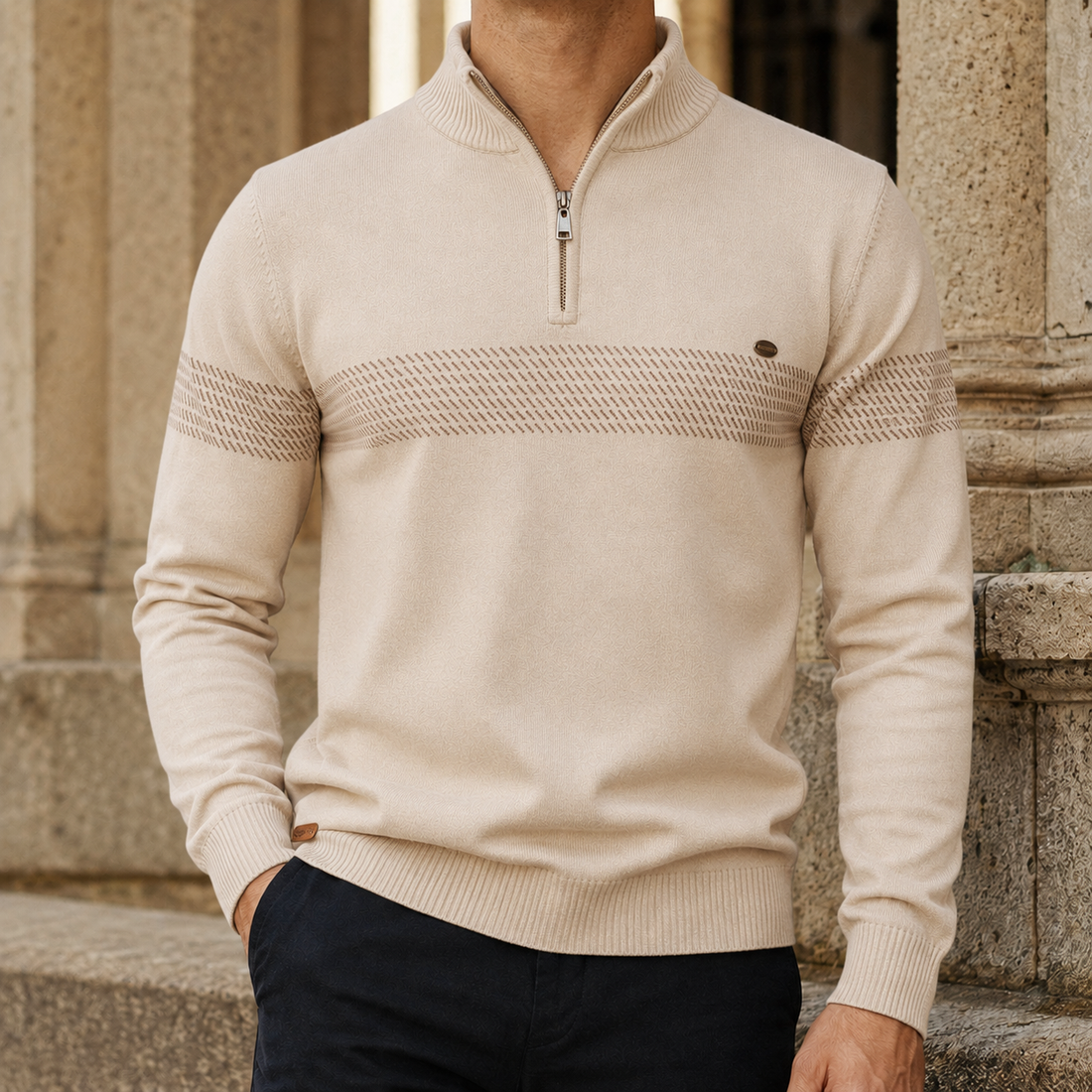 Lysander-Flynn Quarter Zip Sweater - Beige