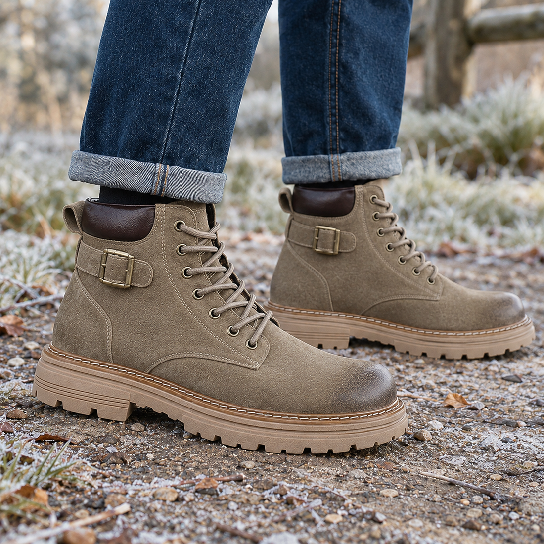 Piras-Capri Buckle Work Boots - Khaki Single