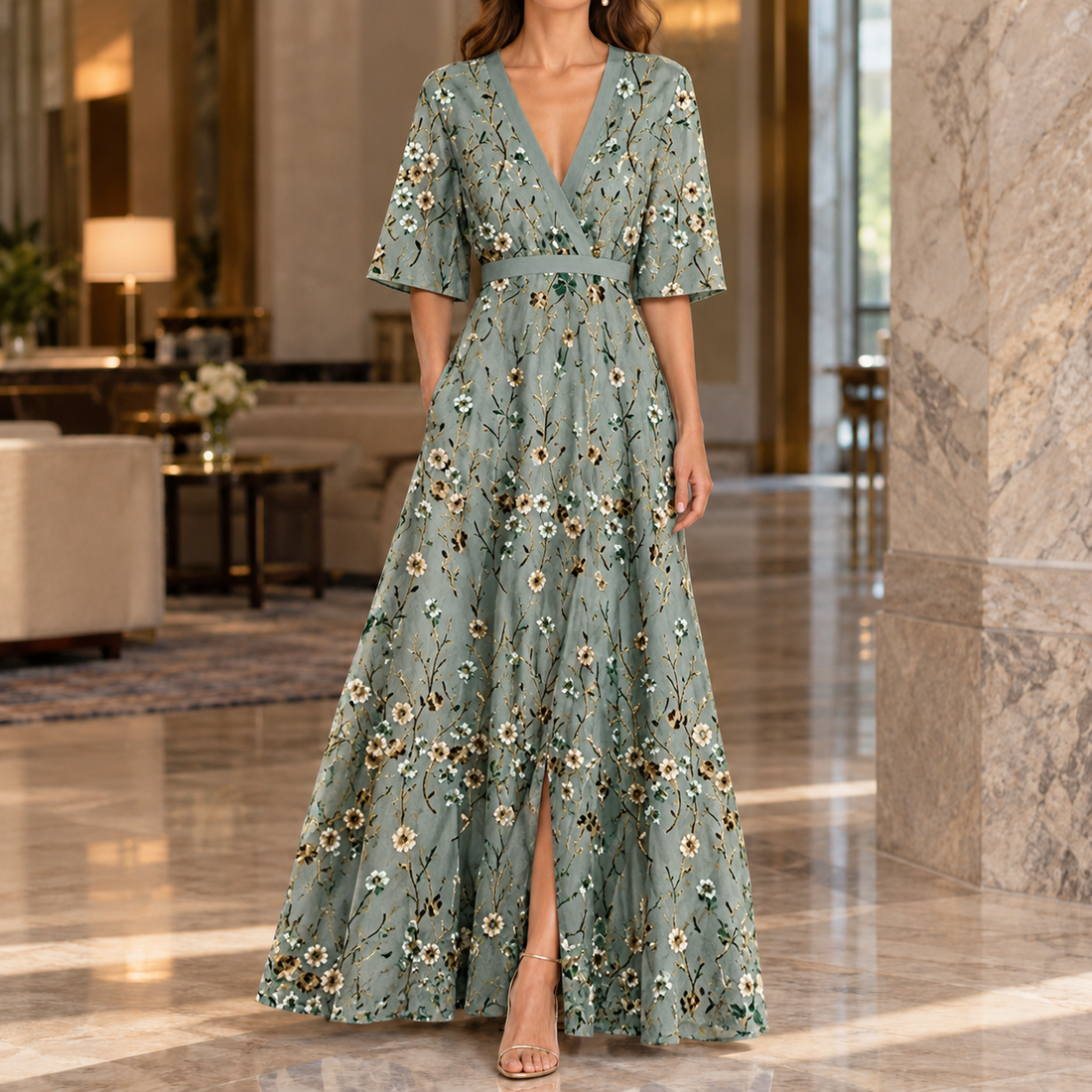 Lily-Grace Floral Maxi Dress - Gray