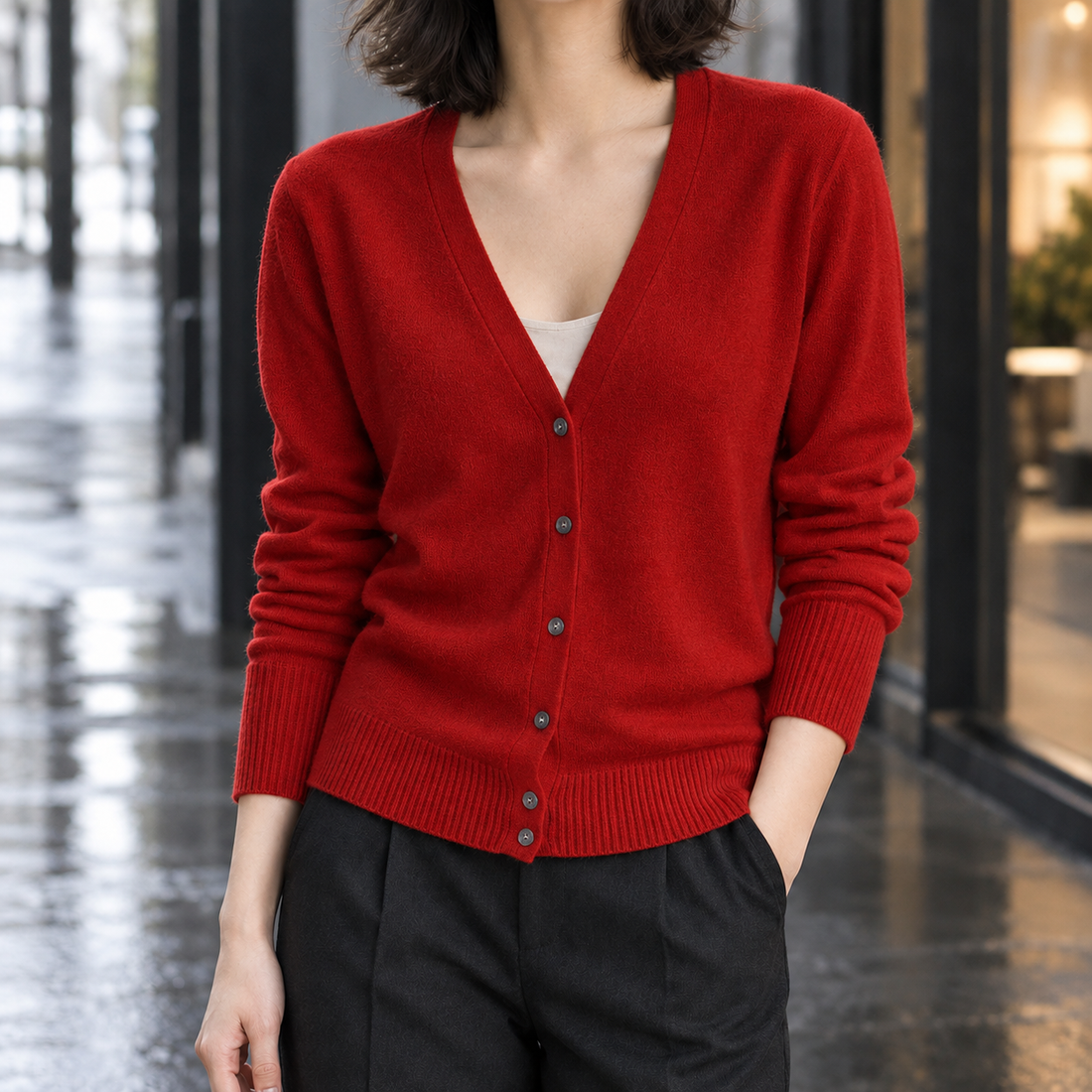 Faith V-Neck Cardigan - Red