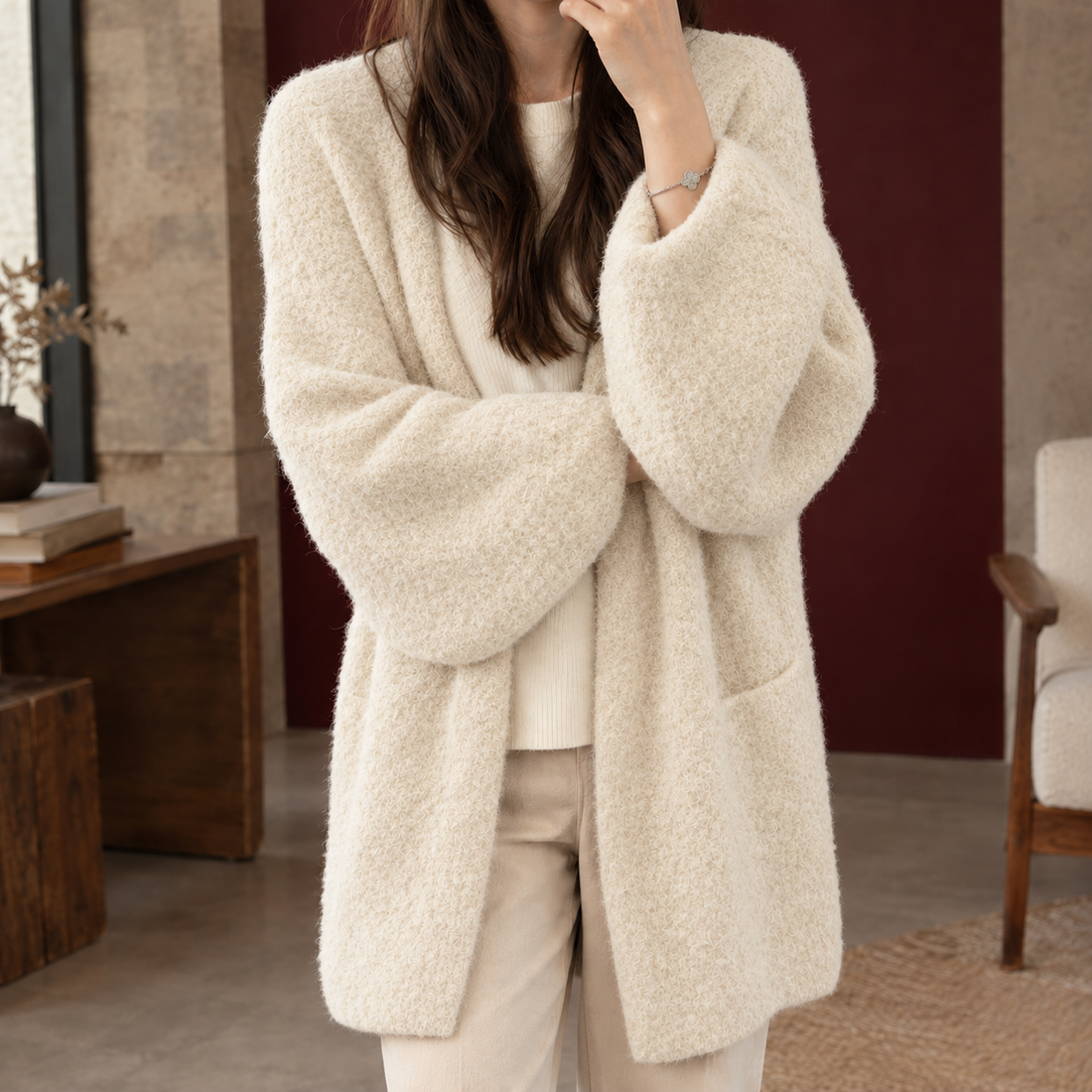 Hannah V Neck Cardigan - Off-white
