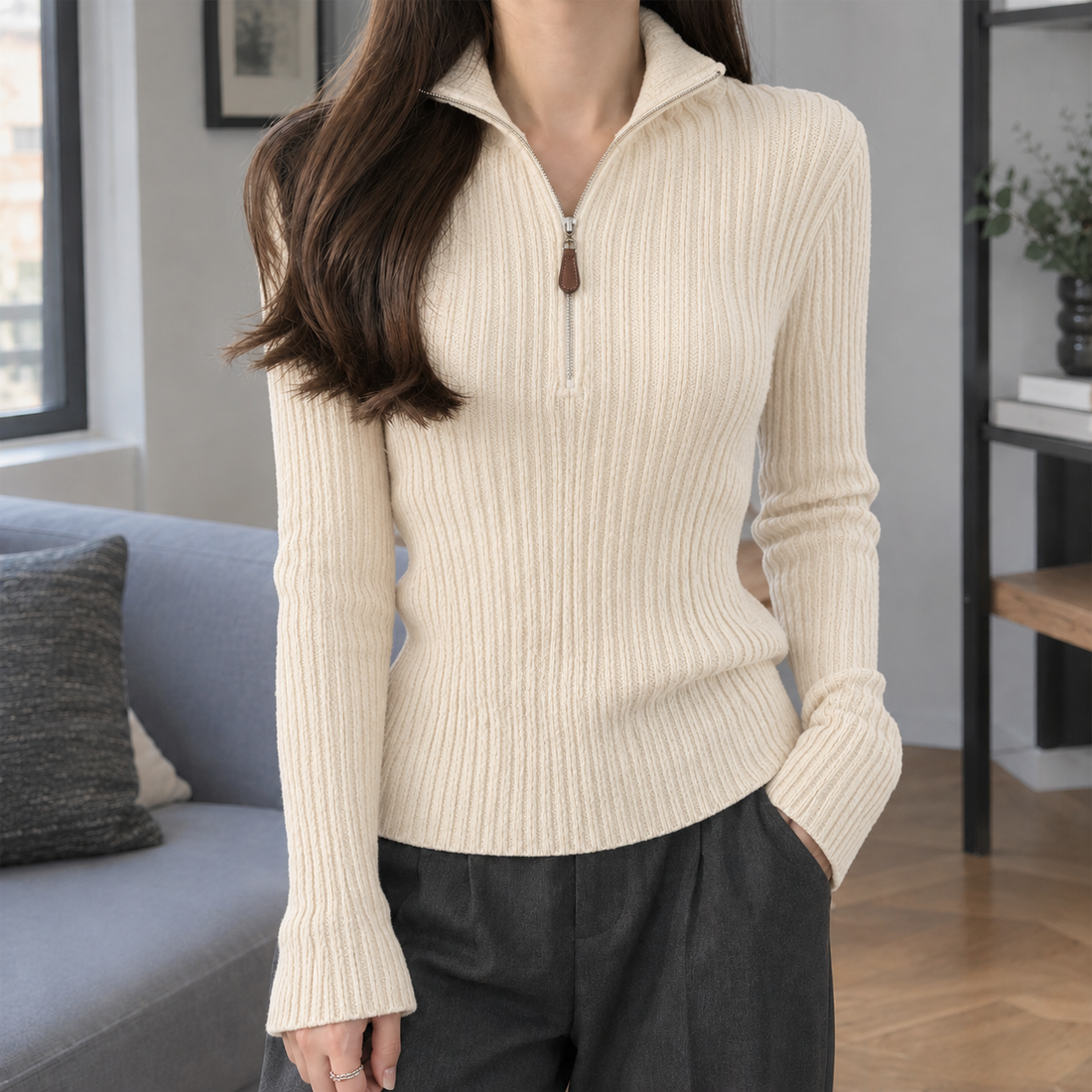 Jasmine Half Zip Top - Apricot