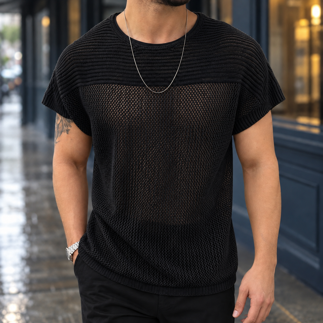 Fraser Open-Knit Top - Black