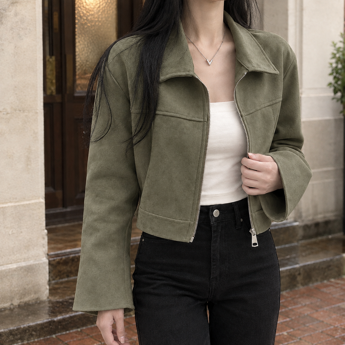 Violet Cropped Jacket - Green