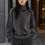 Bethany-Louise Contrast Turtleneck Sweater - Charcoal Gray