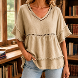 Astrid-Grace V-Neck Blouse - Khaki