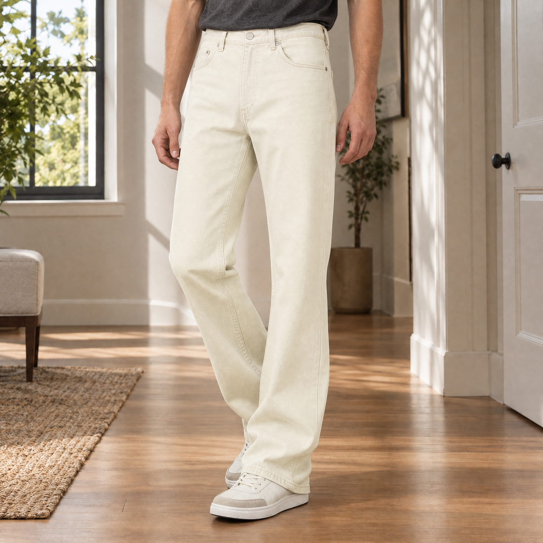 Oswin-Lane Flared Jeans - Cream