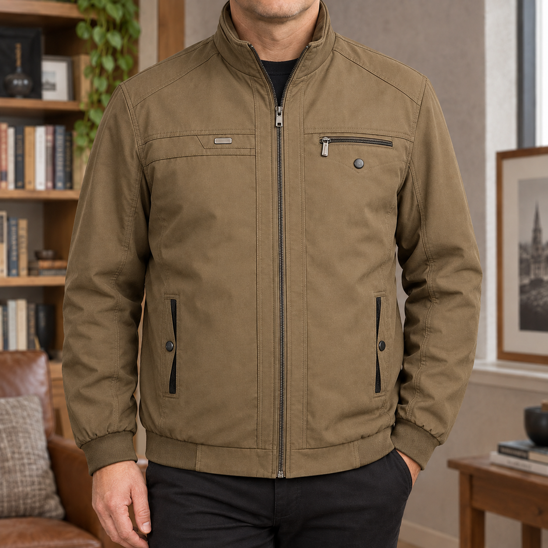 Brian Stand Collar Jacket - Khaki