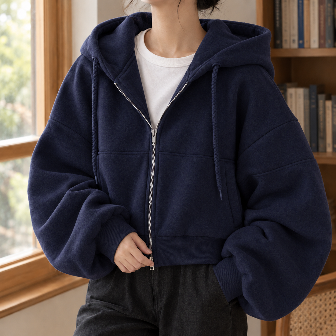 Sylvaine Cropped Hoodie - Navy
