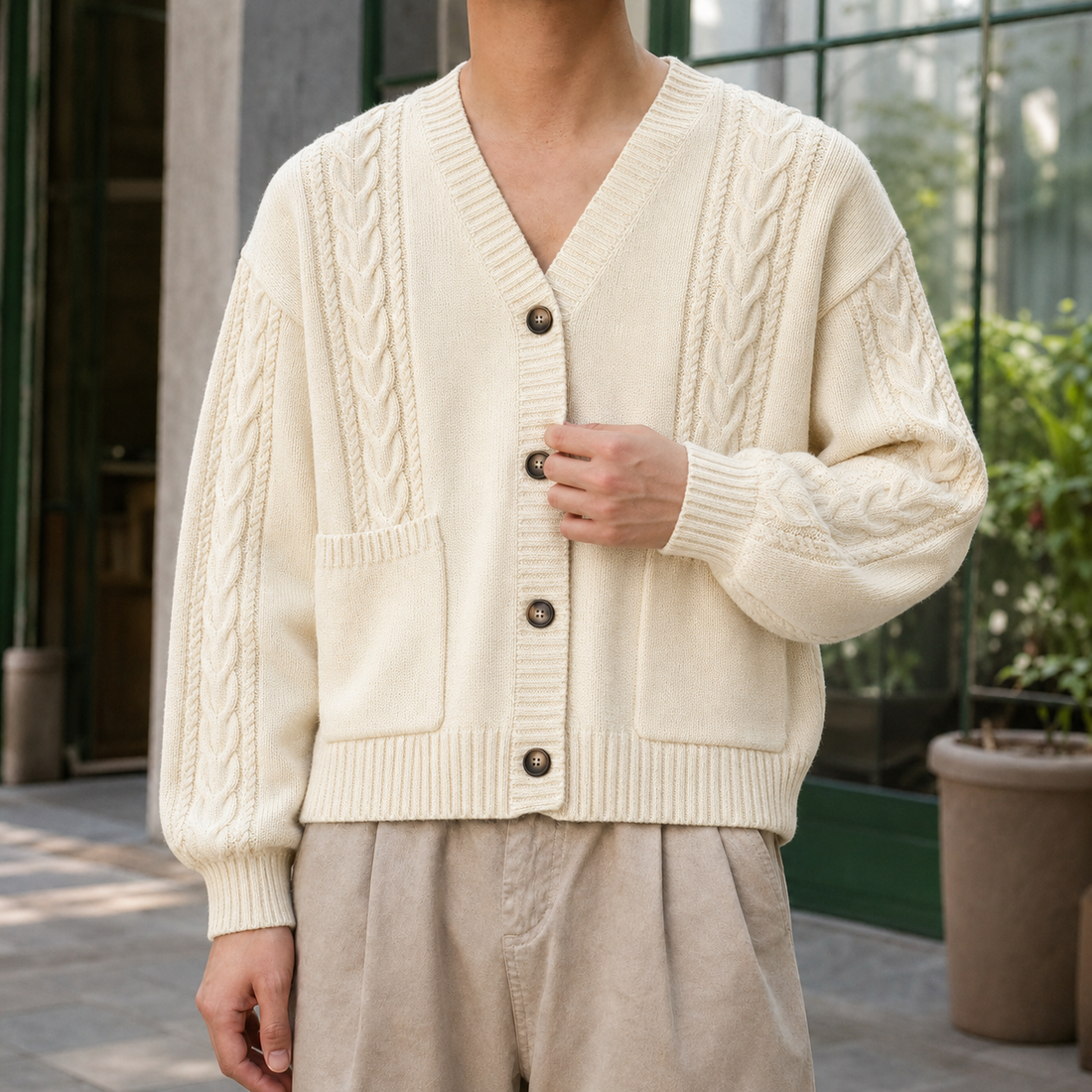 Jonathan-Cole Cable Knit Cardigan - Cream