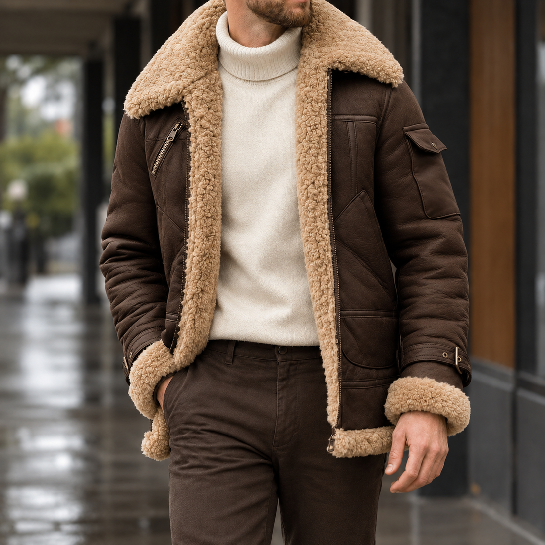 Gustav-Tate Suede Aviator Jacket - Coffee