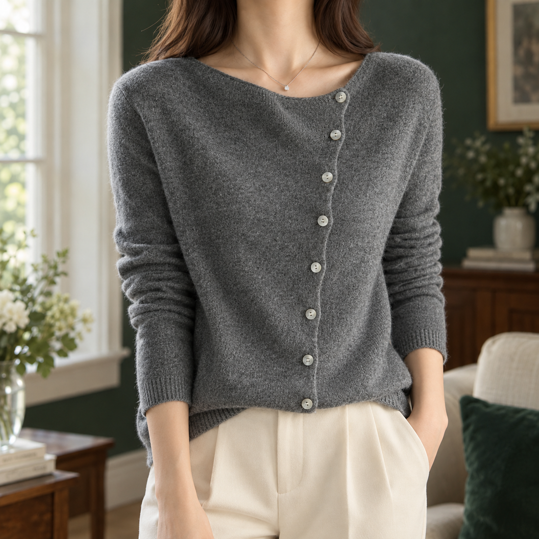 Sharon Asymmetric Cardigan - Gray
