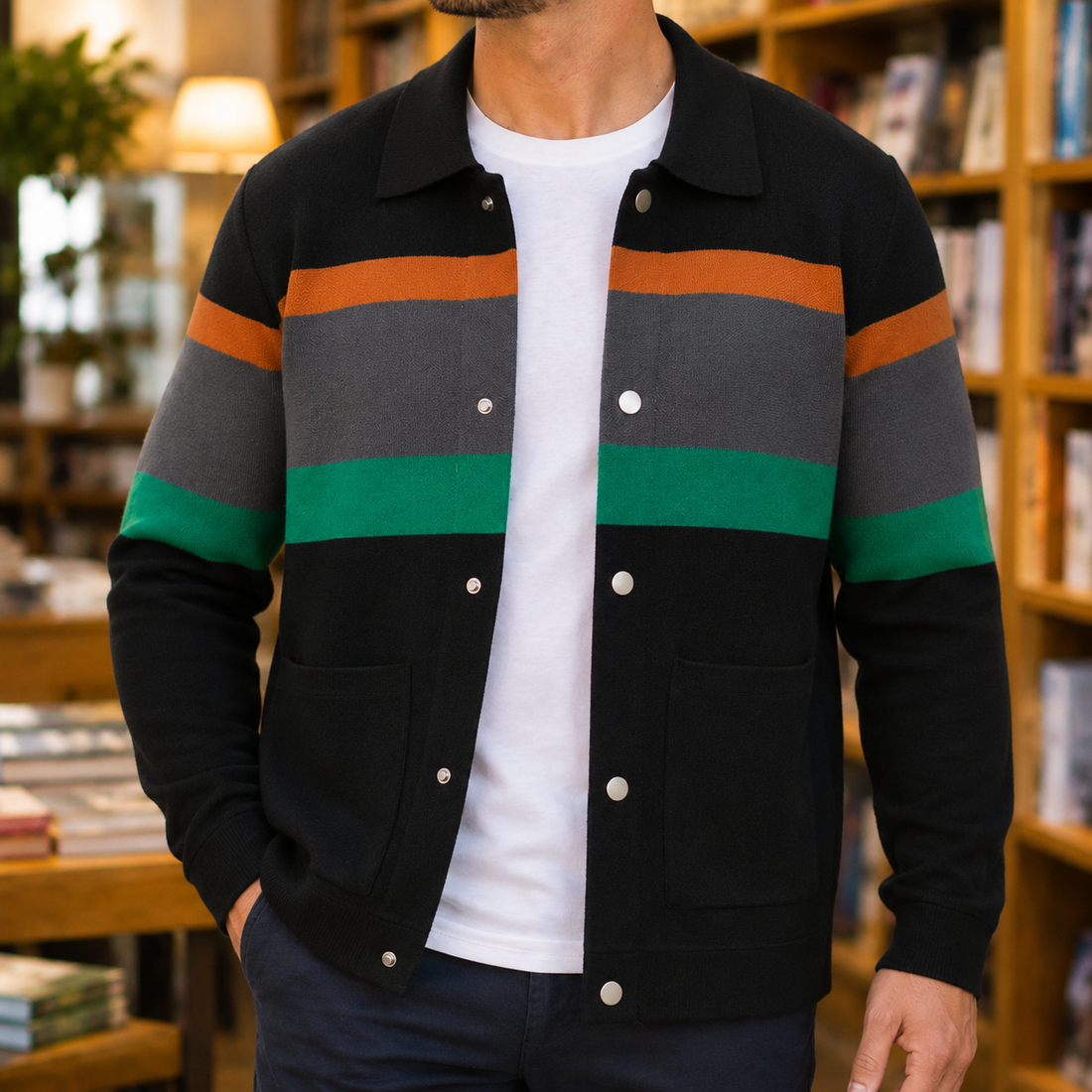Henry-Lane Colorblock Knit Jacket - Black & Emerald