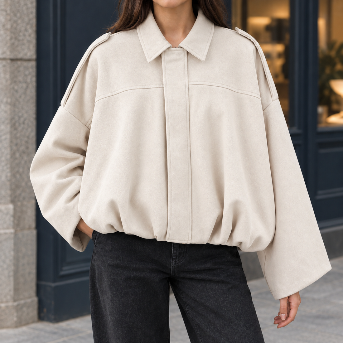 Sasha Suede Bomber Jacket - Off White
