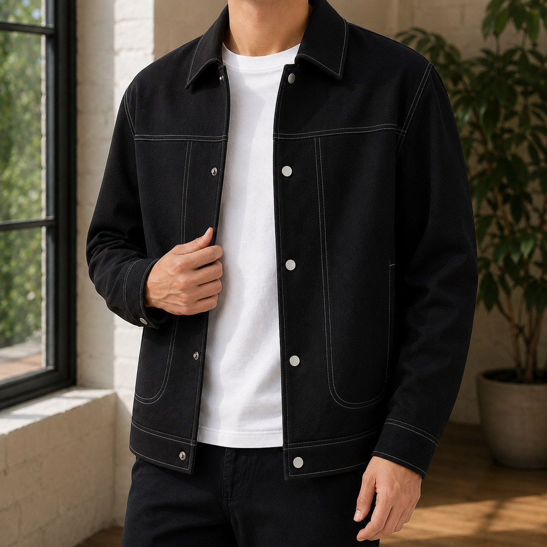 Rhys-Scott Contrast Stitch Jacket - Black