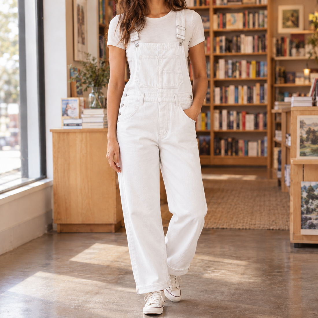 Keira-Rose Washed Denim Overalls - White