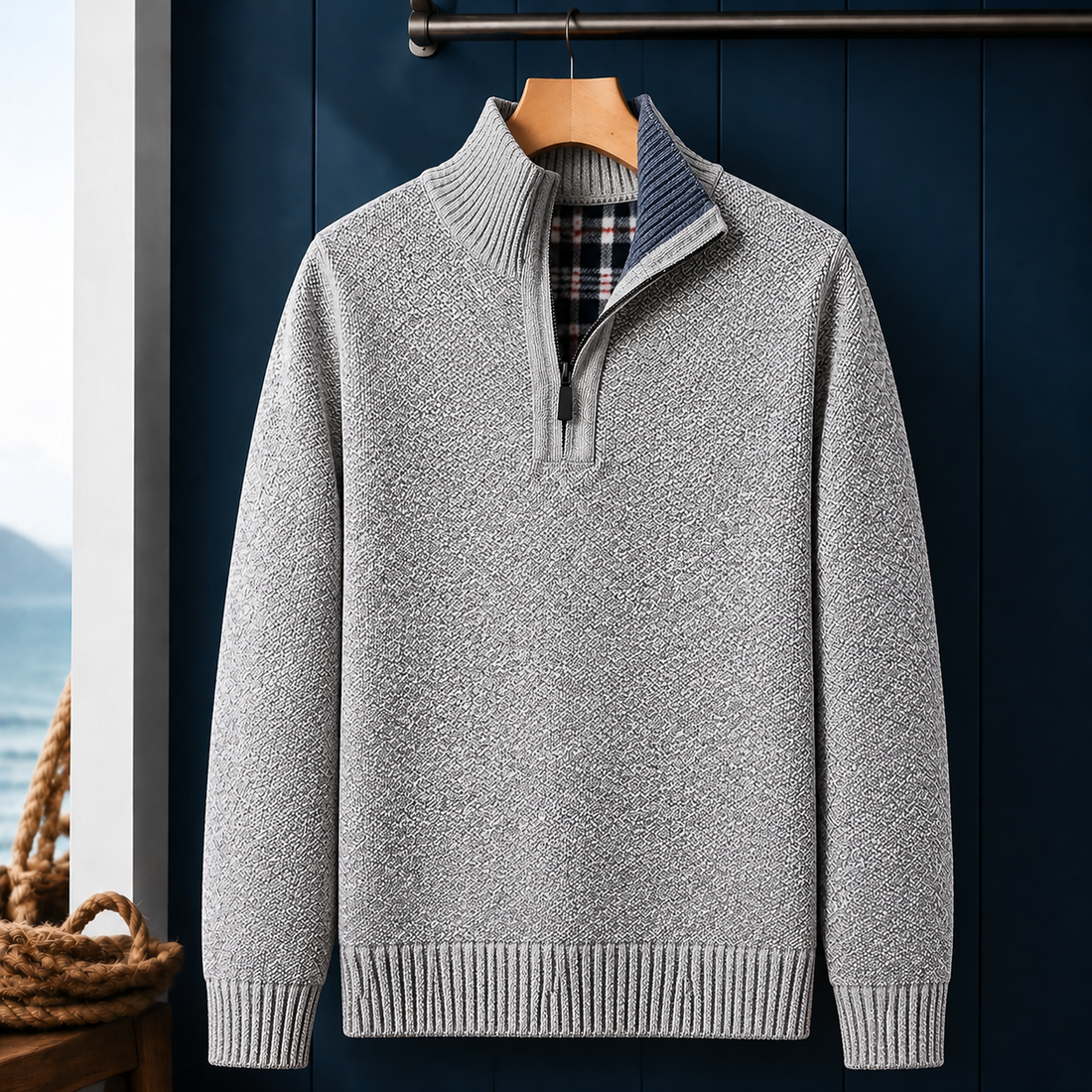 Rafferty Quarter-Zip Sweater - Light Gray