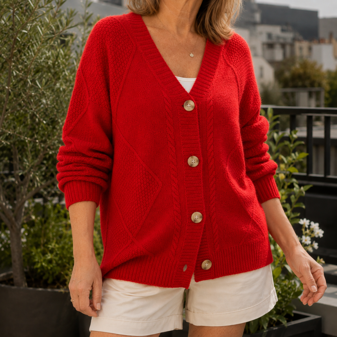 Zinnia-Elise Textured Sweater - Red