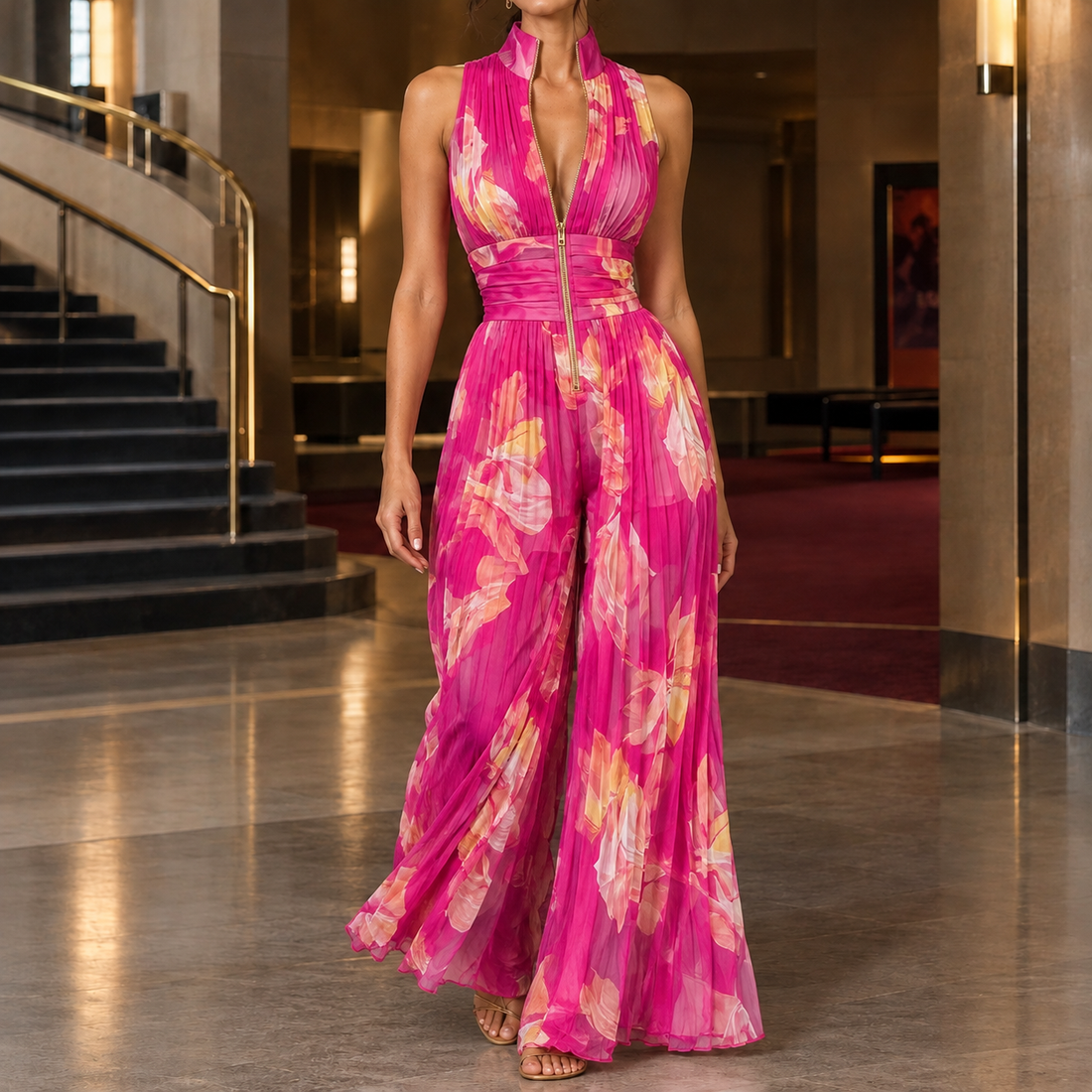 Nerissa-Hope Wide-Leg Jumpsuit - Rose Red