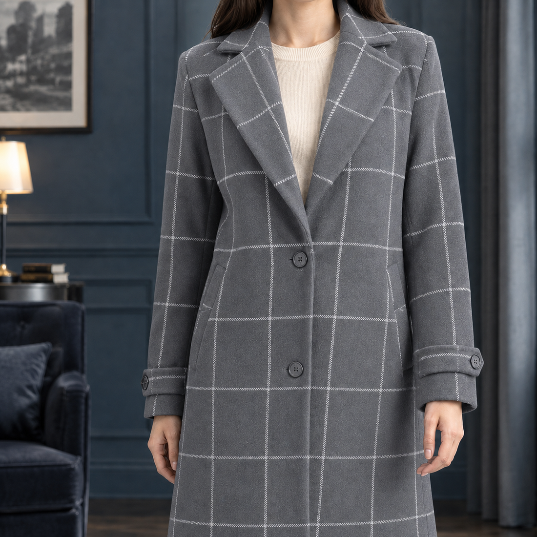 Arabella-Elise Windowpane Coat - Gray