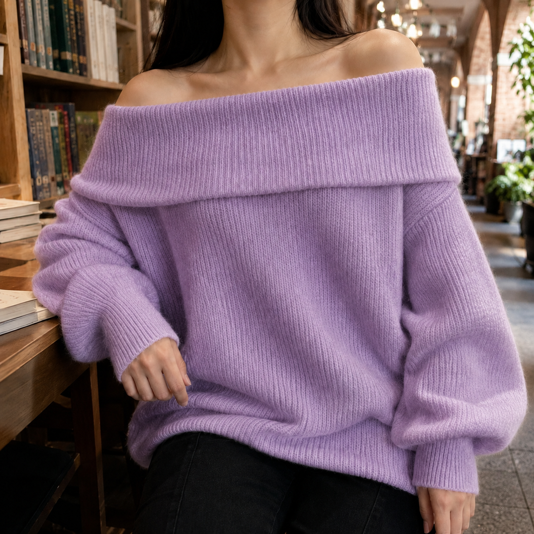 Blanche Off-Shoulder Sweater - Purple