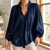 Katrina Ruffle Neck Blouse - Dark Blue