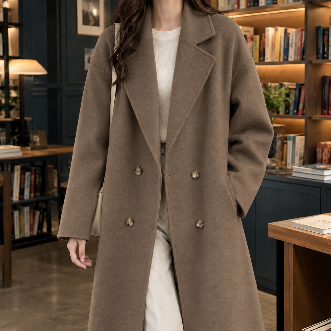 Delia-Grace Double-Breasted Coat - Coffee
