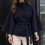 Teresa-Sage Belted Cape Jacket - Navy Blue