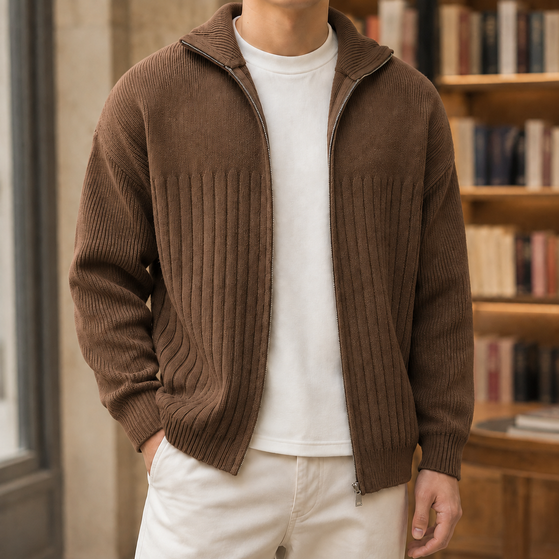 Theo-Reid Ribbed Jacket - Brown