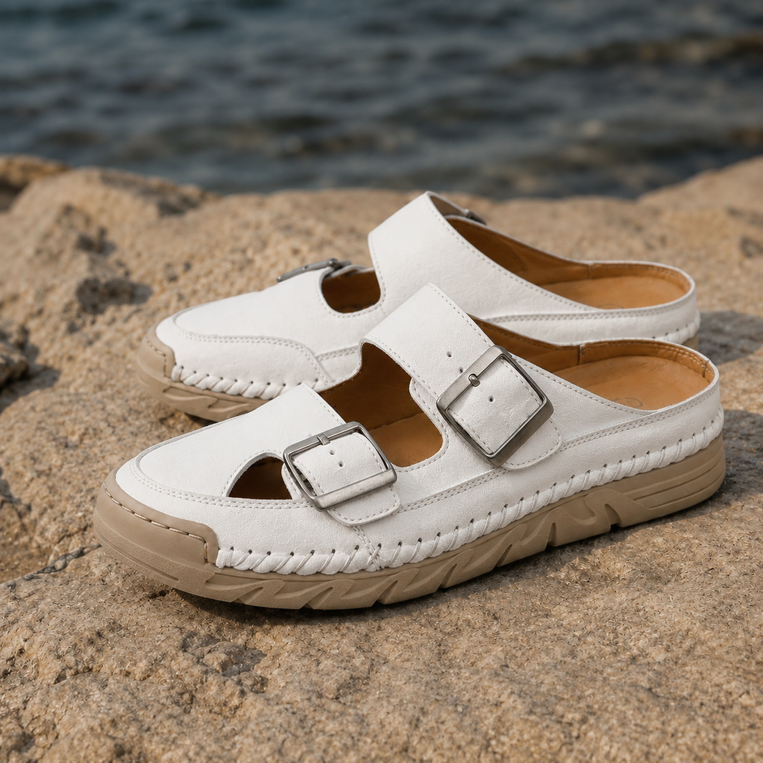 Angelini Double Buckle Mules - White