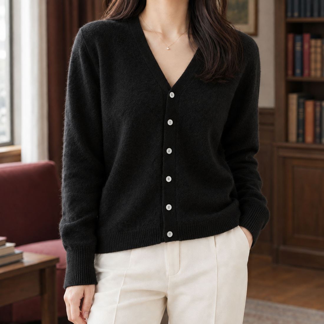 Thea V Neck Cardigan - Black